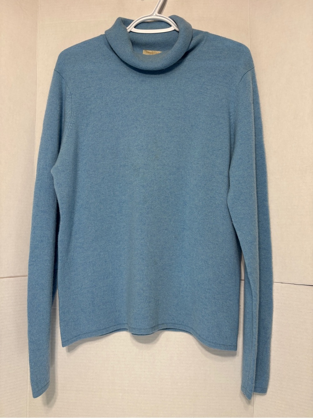 Simply Cashmere Women’s XL Light Blue Cashmere Cowl-Neck Sweater Fall Old Money